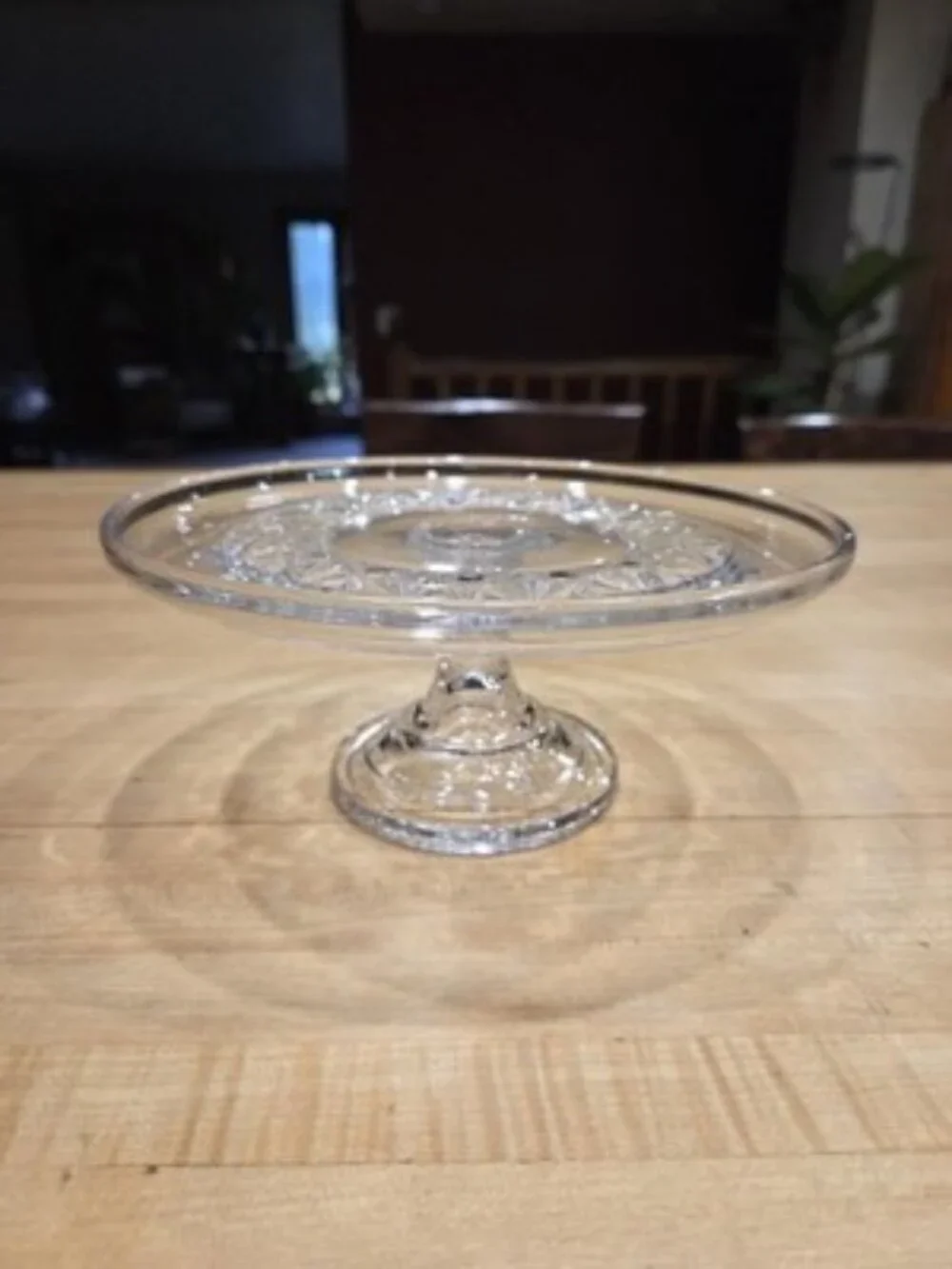 Vintage Clear Pressed Glass Pedestal Cake Stand Starburst 8 inch